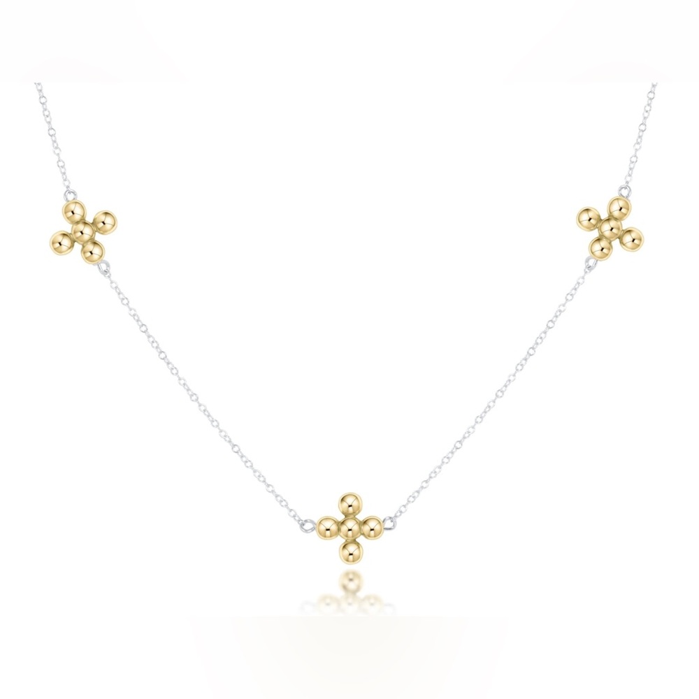 ENewton Sterling/Gold mixed metal beaded cross gold 15” choker necklace